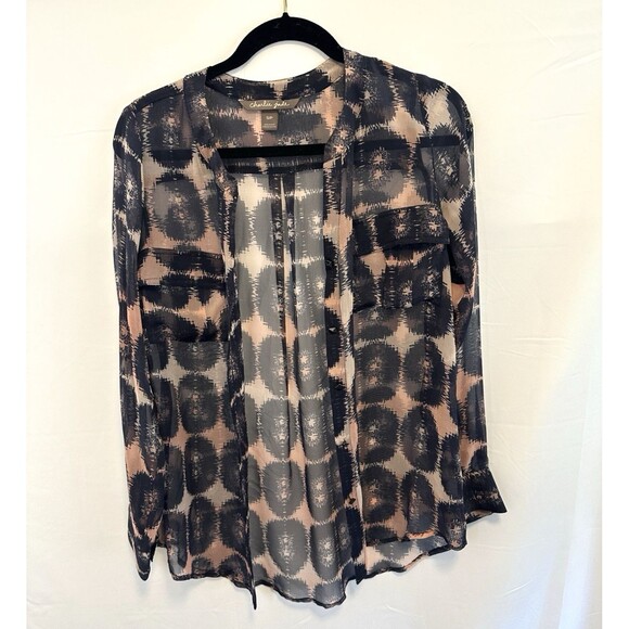 Charlie Jade Women Navy/Blush Chic Workwear, Silk, Casual, Flowy, Size S Sheer - Picture 1 of 12